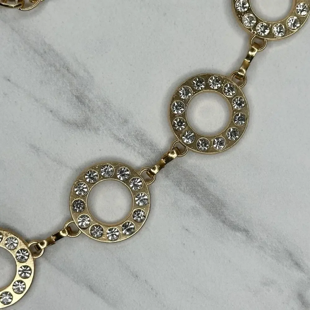 Adrienne Vittadini Gold Rhinestone Chain Link Belt One Size (OS) ✨
